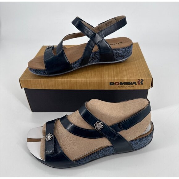 Romika Shoes - Romika Womens Sandal Strappy Wedge Navy Blue Fidschi 54 Size 37 6 6.5 New